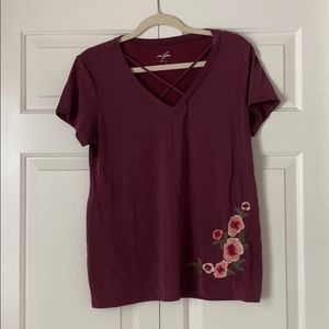 Floral embroidered shirt sleeve top